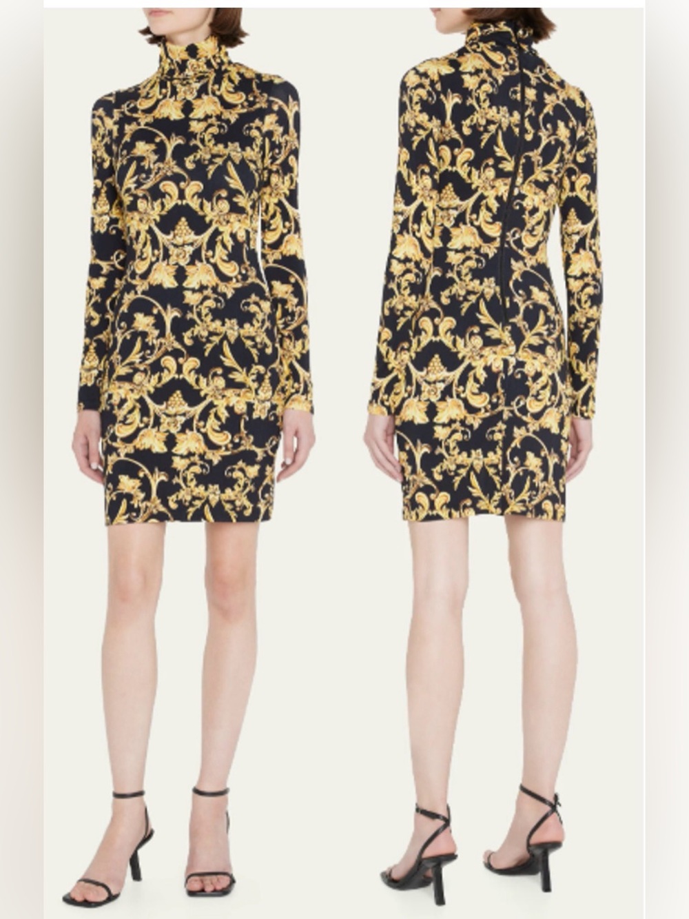 NWOT Alice + Olivia Delora Filigree Black & Gold Baroque Turtleneck Dress SZ 14